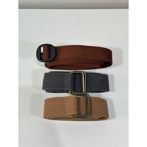 Lot of 3 Canvas Belts Dark Gray Tan Brown Ring / Buckle Closure Bison Sz M / 36